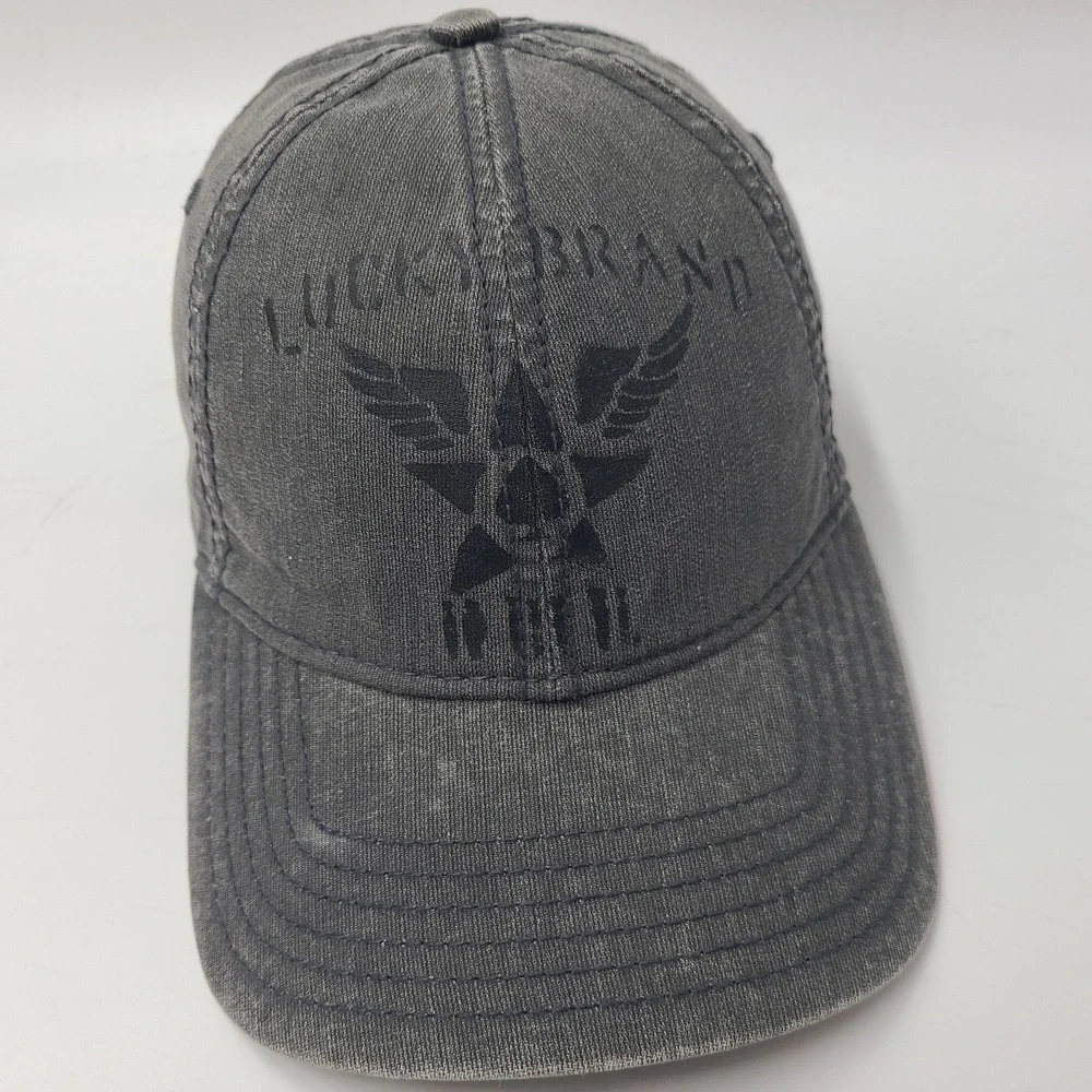 Lucky Brand Hat Adjustable Strapback Gray Black Men Cotton Casual‎ Everyday Wear